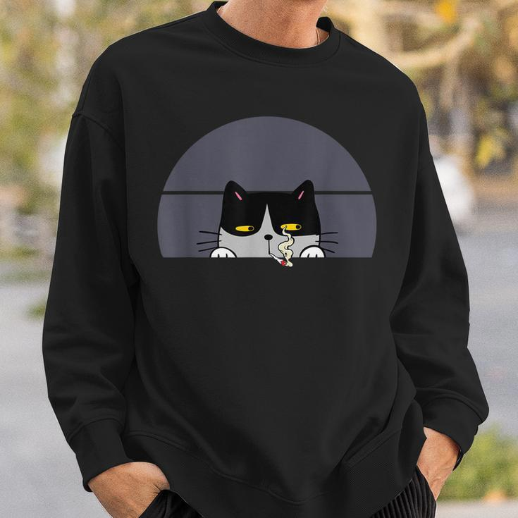 Stoned Black Cat Smoking And Peeking Sideways With Cannabis Sweatshirt Gifts for Him