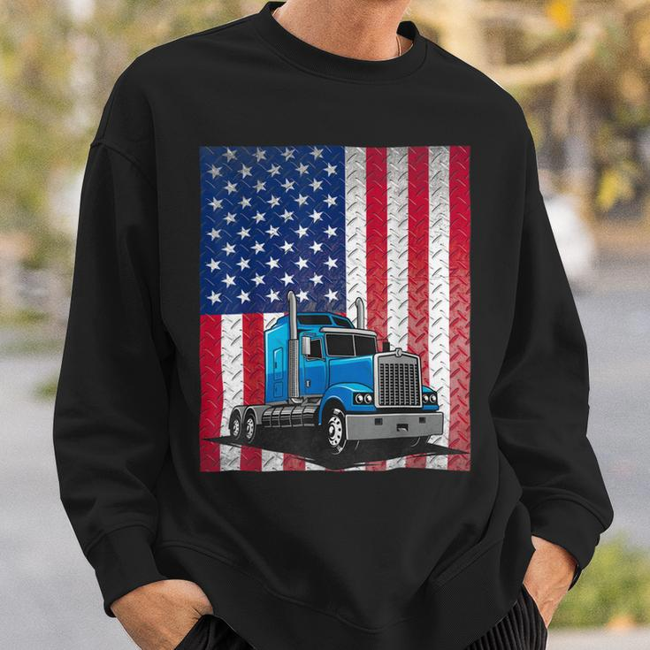 Trucker Trucker Truck Driver American Flag Sweatshirt Gifts for Him