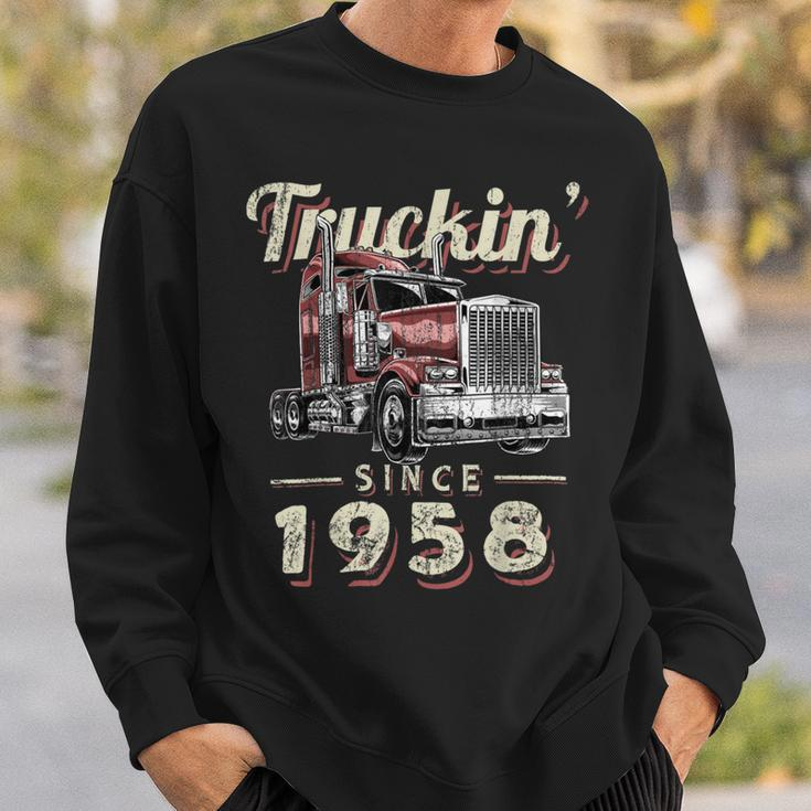 Trucker Truckin Since 1958 Trucker Big Rig Driver 64Th Birthday Sweatshirt Gifts for Him