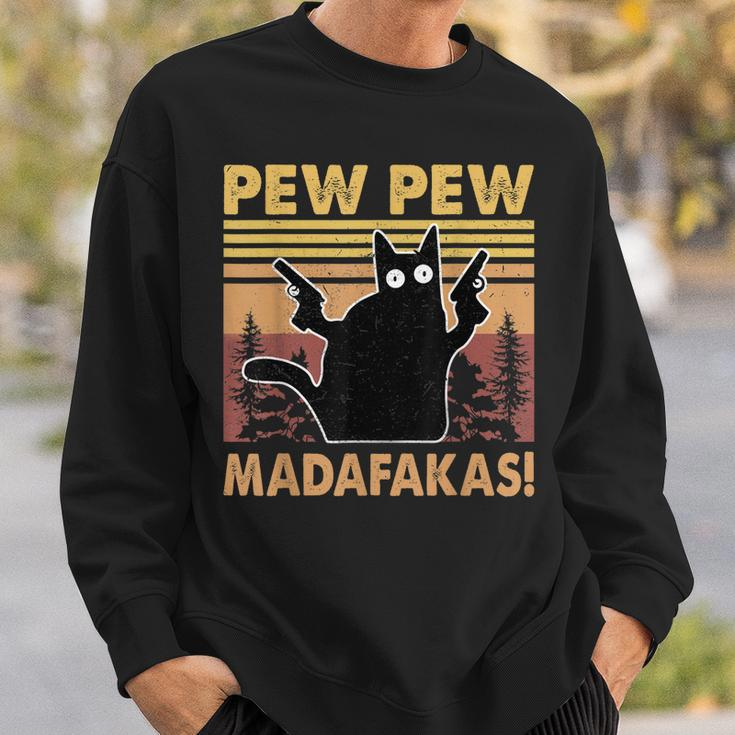 Vintage Black Cat Pew Pew Madafakas Funny Crazy Cat Lovers V2 Sweatshirt Gifts for Him