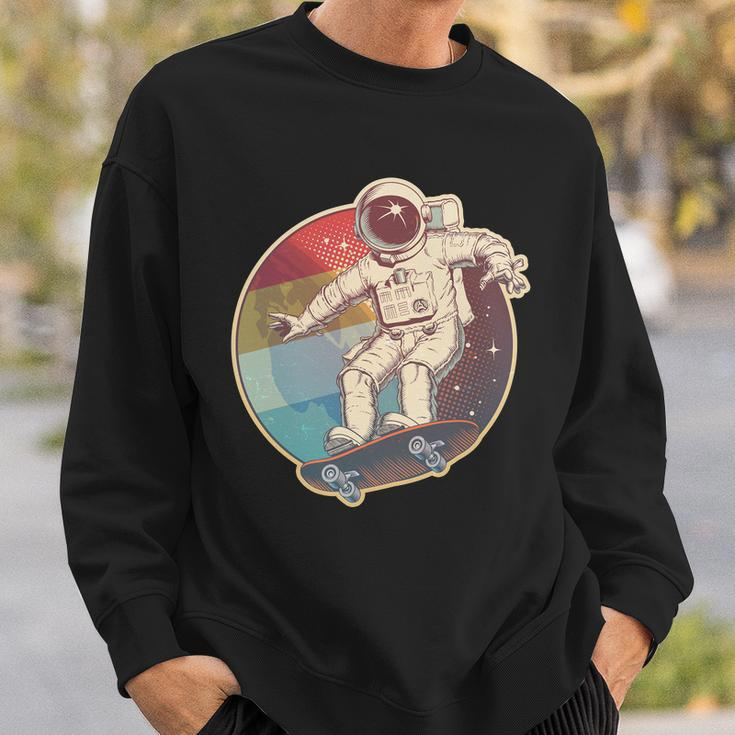 Vintage Retro Skateboarding Astronaut Sweatshirt Gifts for Him