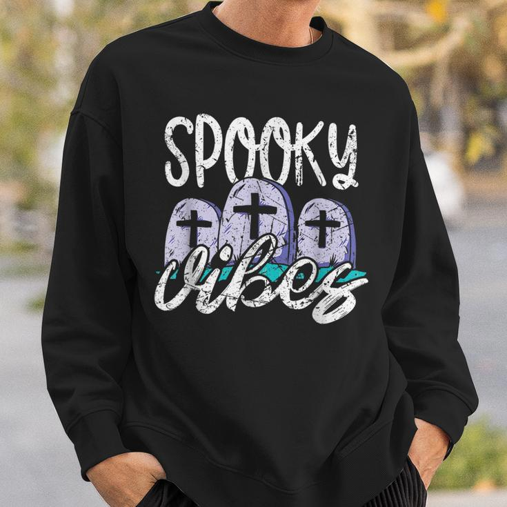 Vintage Spooky Vibes Halloween Art - Cemetery Tombstones Sweatshirt Gifts for Him