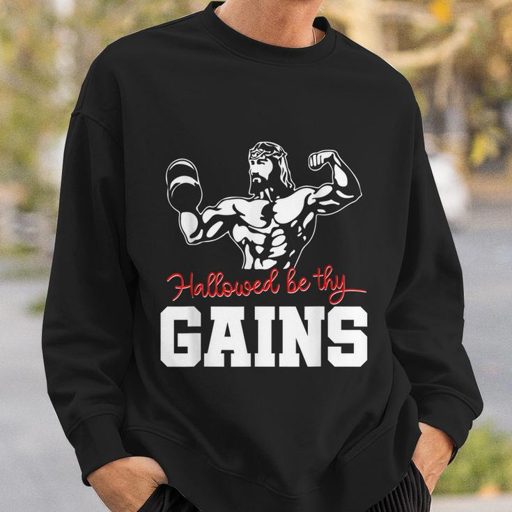 Weight Lifting Bodybuilding Hallowed Be Thy Gains Jesus Sweatshirt Gifts for Him