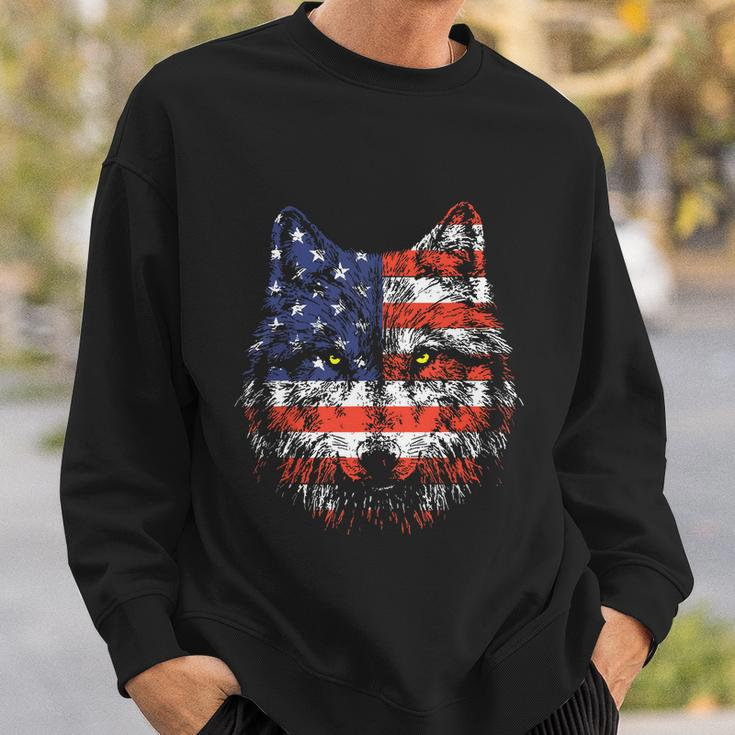 Wolf American Flag Usa 4Th Of July Patriotic Wolf Lover Sweatshirt Gifts for Him