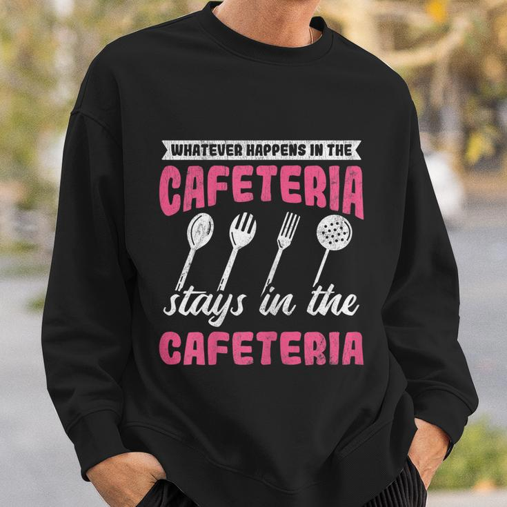 Womens Whatever Happens Stays Cafeteria Lady Lunch Lady Graphic Design Printed Casual Daily Basic Sweatshirt Gifts for Him