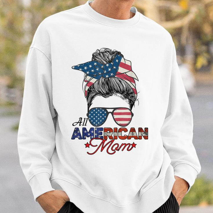All American Mom 4Th July Messy Bun Us Flag Sweatshirt Gifts for Him