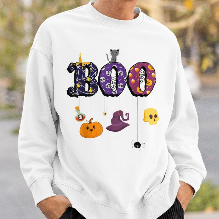 Boo Halloween Costume Spiders Ghosts Pumkin & Witch Hat V2 Sweatshirt Gifts for Him