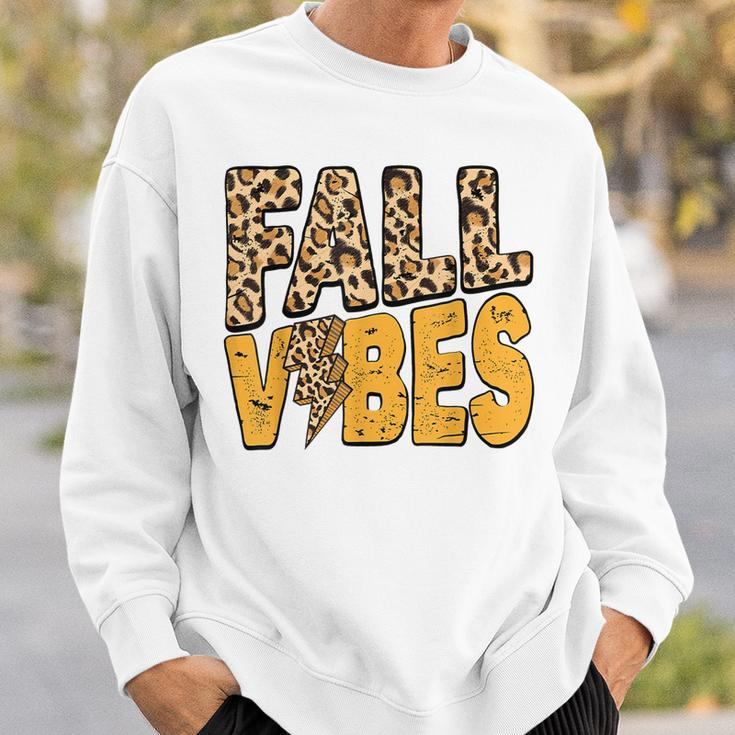 Distressed Fall Vibes Leopard Lightning Bolts In Fall Colors Sweatshirt Gifts for Him