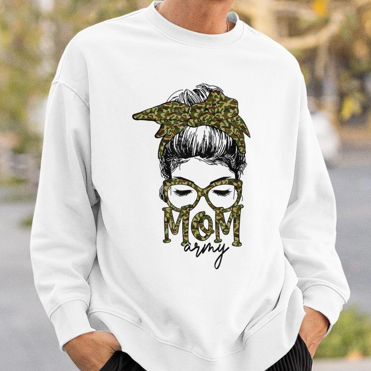 Funny Army Mom Messy Bun Hair Glasses V2 Sweatshirt Gifts for Him