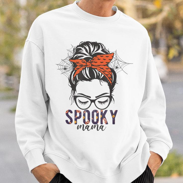 Funny Halloween Spooky Mom Messy Bun Skull Mama Costume Sweatshirt Gifts for Him