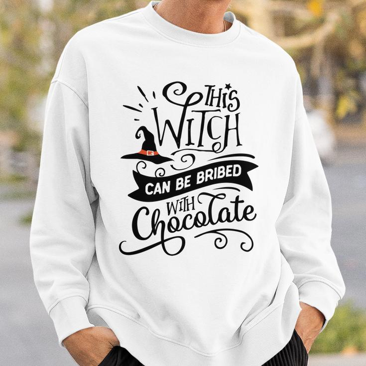 Halloween This Witch Can Be Bribed With Chocolate Black And Orange Men Women Sweatshirt Graphic Print Unisex Gifts for Him