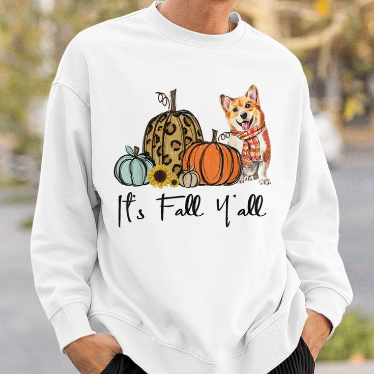 Its Fall Yall Yellow Corgi Dog Leopard Pumpkin Falling Sweatshirt Gifts for Him