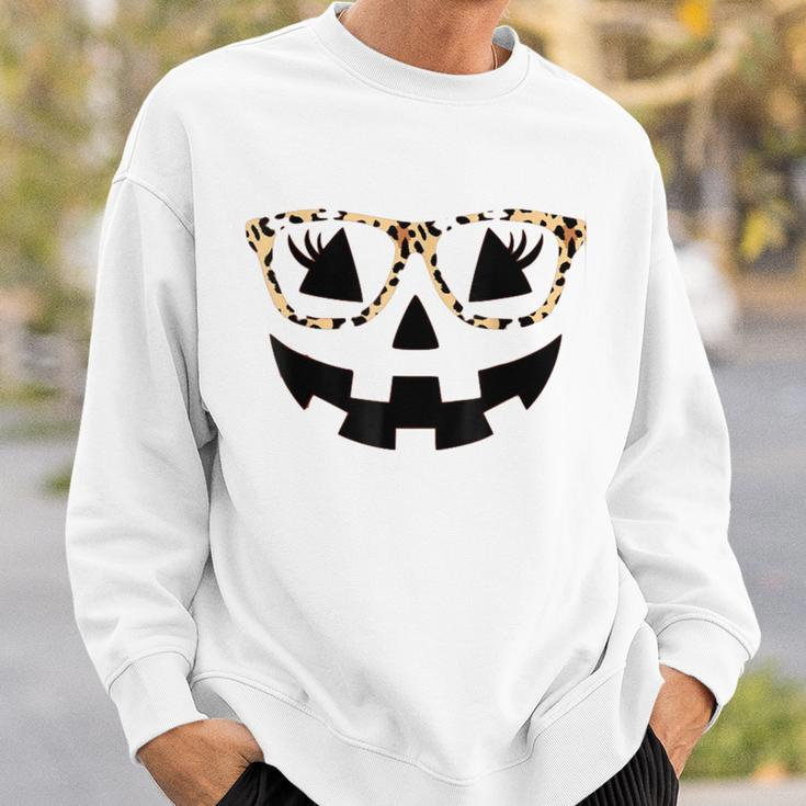 Jack O Lantern Pumpkin Halloween Costume Leopard Glasses Sweatshirt Gifts for Him