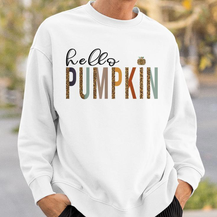 Leopard Pumpkin Hello Pumpkin Graphic Fall Halloween Costume Sweatshirt Gifts for Him