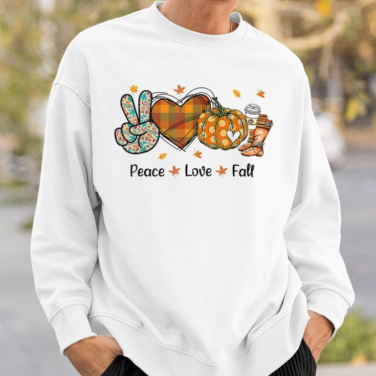 Peace Love Fall Autumn Season Pumpkin Halloween Coffee Lover Sweatshirt Gifts for Him