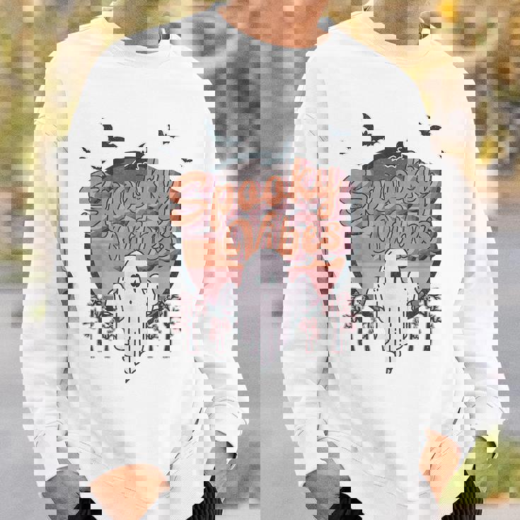 Retro Spook Vibes Boo Ghost Spooky Season Funny Halloween Sweatshirt Gifts for Him