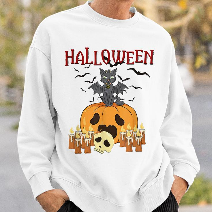 Scary Pumpkin And Vampire Bat Cat Halloween Trick Or Treat Sweatshirt Gifts for Him