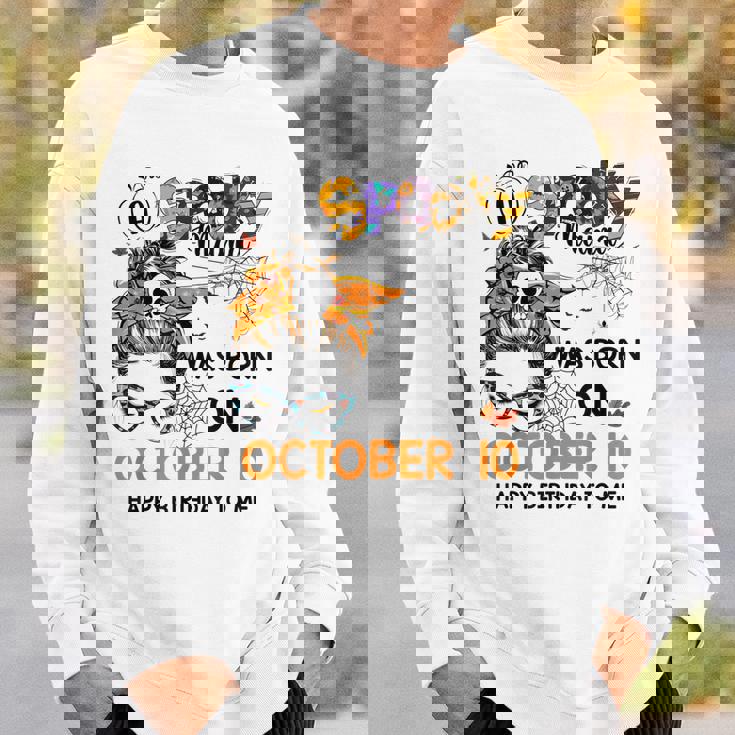 Spooky Mama Born On October 10Th Birthday Bun Hair Halloween Sweatshirt Gifts for Him