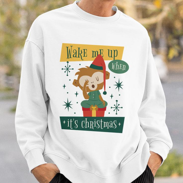 Wake Me Up When Its Christmas Monkey Cute Graphic Design Printed Casual Daily Basic Sweatshirt Gifts for Him