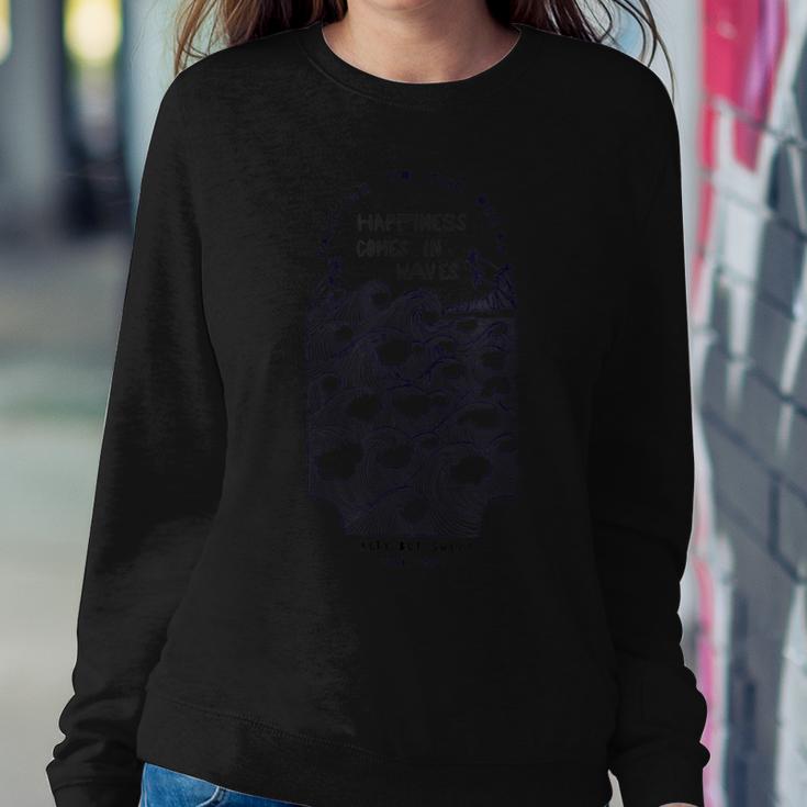 Happiness Comes In Waves Retro Surf  Sweatshirt