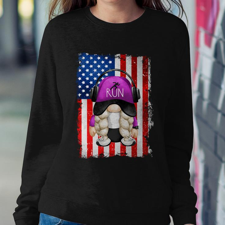 4Th Of July Running Gnome For Women Patriotic American Flag Gift Sweatshirt Gifts for Her