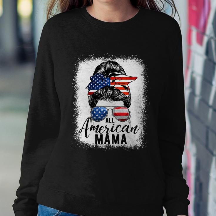 All American Mama Proud Mom Messy Bun Patriotic 4Th Of July Sweatshirt Gifts for Her