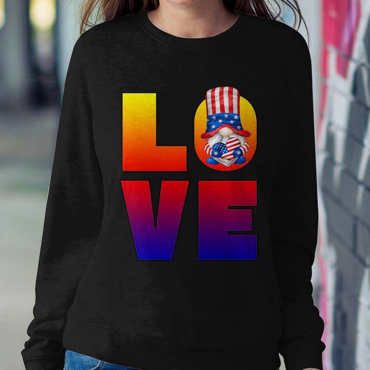 American Flag Gnome Shows Love Patriotic Heart 4Th Of July Gift Sweatshirt Gifts for Her