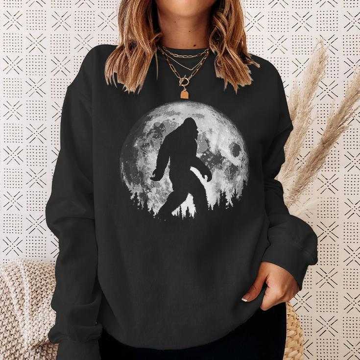 Bigfoot Night Stroll Cool Full Moon Night & Trees Sasquatch Men Women Sweatshirt Graphic Print Unisex Gifts for Her