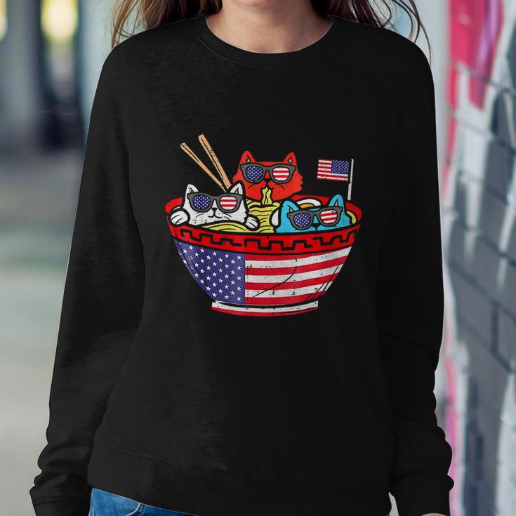 Cats Ramen Anime American Flag Usa Funny 4Th Of July Fourth Sweatshirt Gifts for Her