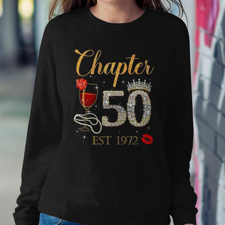Chapter 50 Years Est 1972 50Th Birthday Red Rose Wine Crown Sweatshirt Gifts for Her