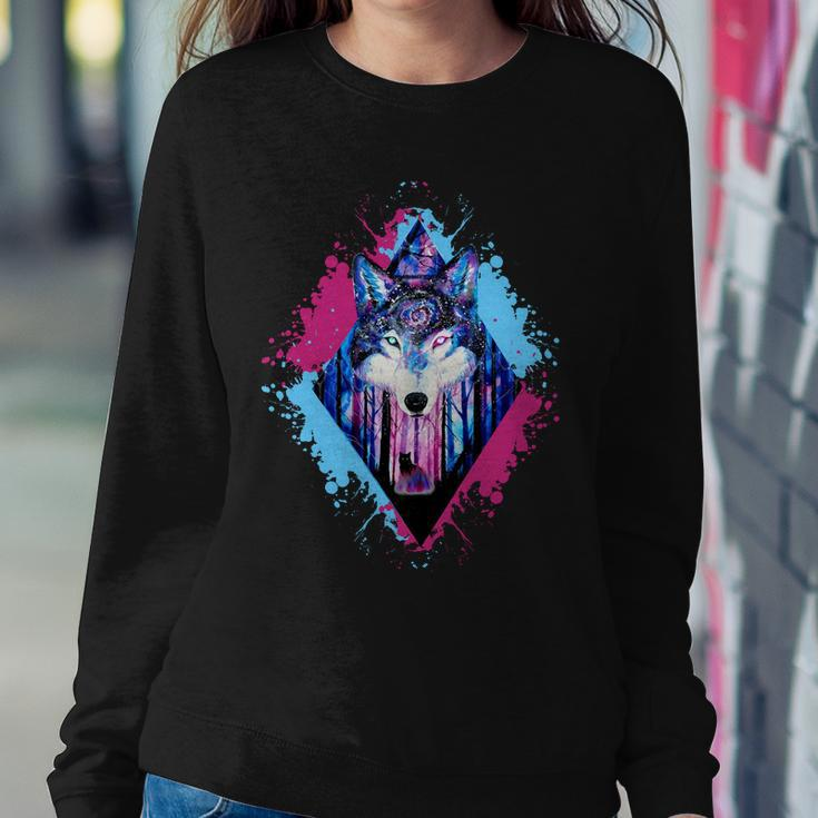 Colorful Wolf Painting Wolves Lover Sweatshirt Gifts for Her