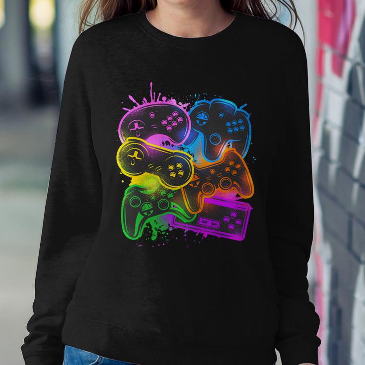 Cool Retro Neon Graffiti Video Game Controllers Sweatshirt Gifts for Her