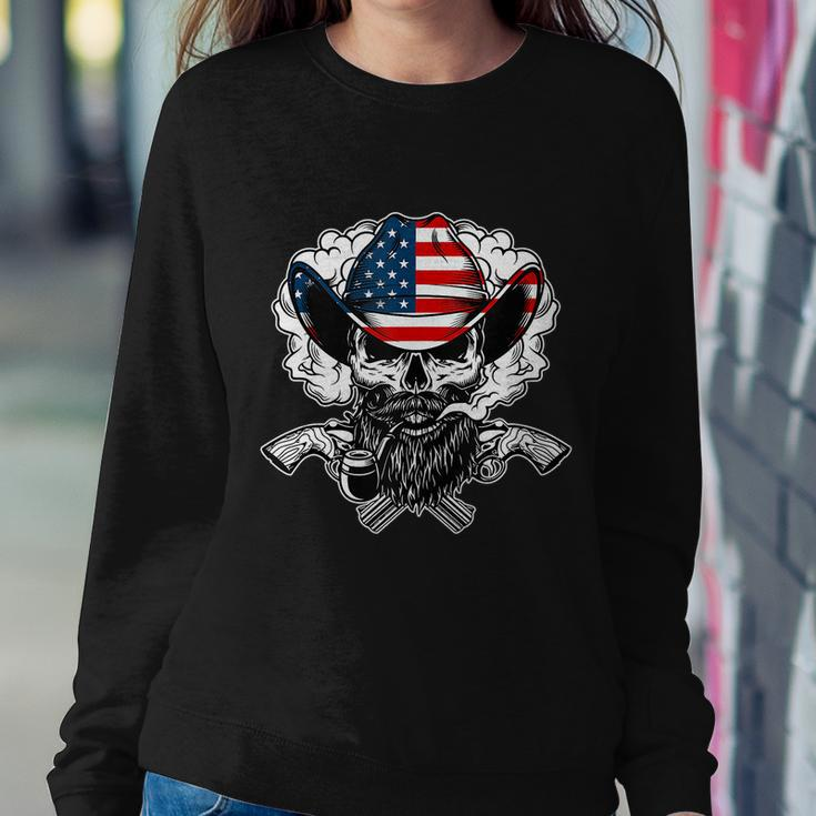 Cool Sugar Skull Cowboy Hat American Flag 4Th Of July Sweatshirt Gifts for Her