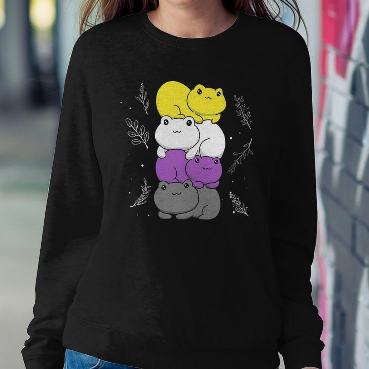 Cottagecore Aesthetic Kawaii Frog Pile Nonbinary Pride Flag Sweatshirt Gifts for Her
