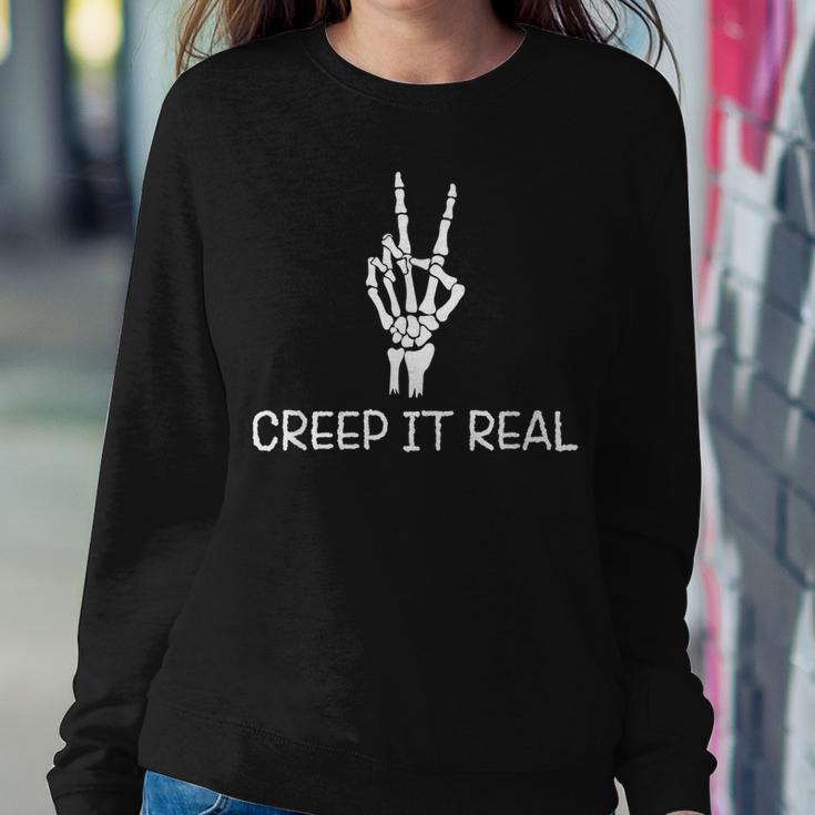 Creep It Real Peace Sign Skeleton Hand Funny Bones Halloween Sweatshirt Gifts for Her