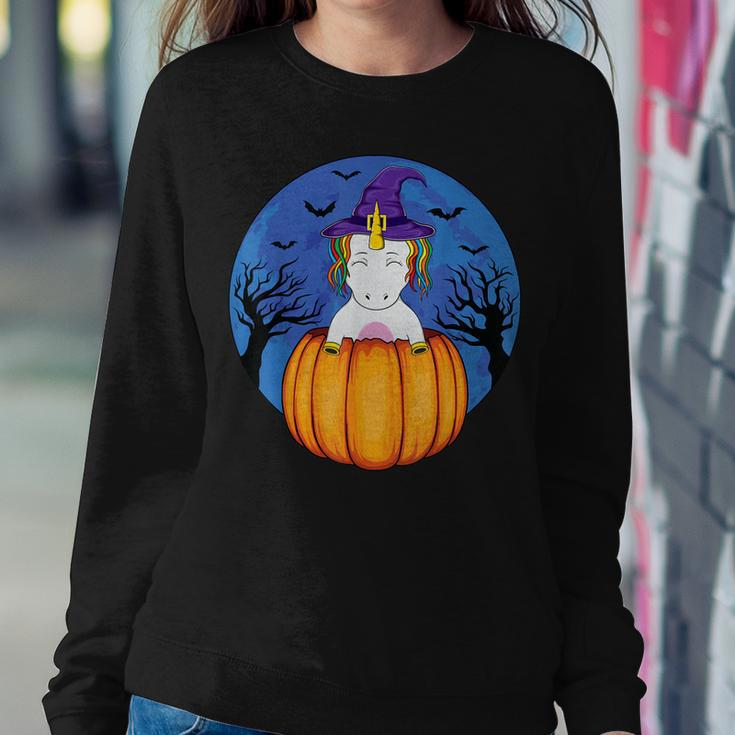 Cute Unicorn Wearing Witch Hat Halloween Pumpkin Girls Kids Sweatshirt Gifts for Her