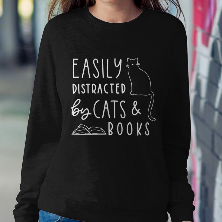 Easily Distracted Cats And Books Funny Gift For Cat Lovers Gift Sweatshirt Gifts for Her