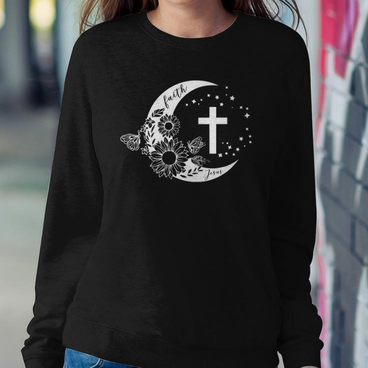 Faith Cross Crescent Moon With Sunflower Christian Religious Sweatshirt Gifts for Her