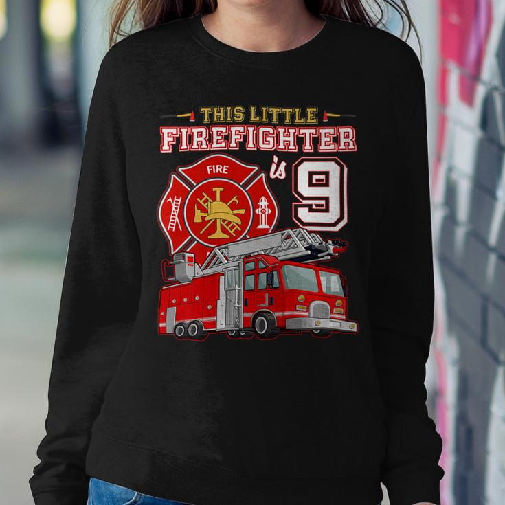 Firefighter This Little Firefighter Is 9 Years Old 9Th Birthday Kid Boy Sweatshirt Gifts for Her