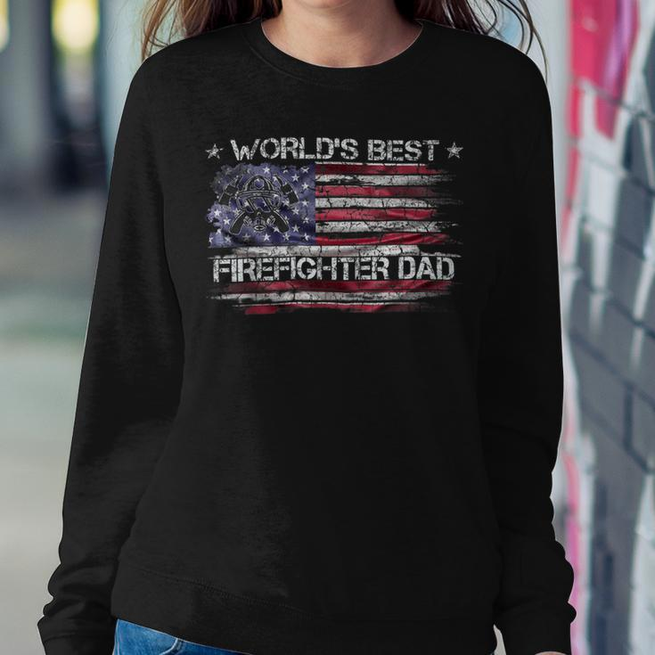 Firefighter Vintage Usa American Flag Worlds Best Firefighter Dad Funny Sweatshirt Gifts for Her