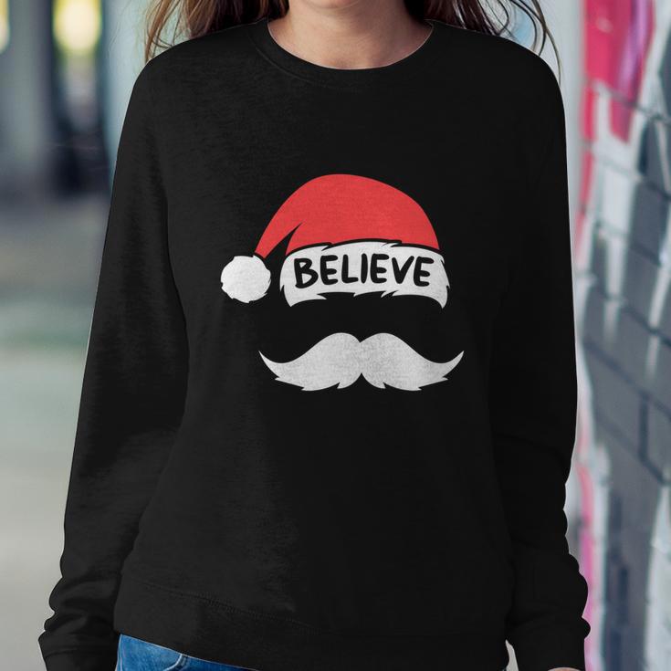 Funny Believe Santa Hat White Mustache Kids Family Christmas Sweatshirt Gifts for Her