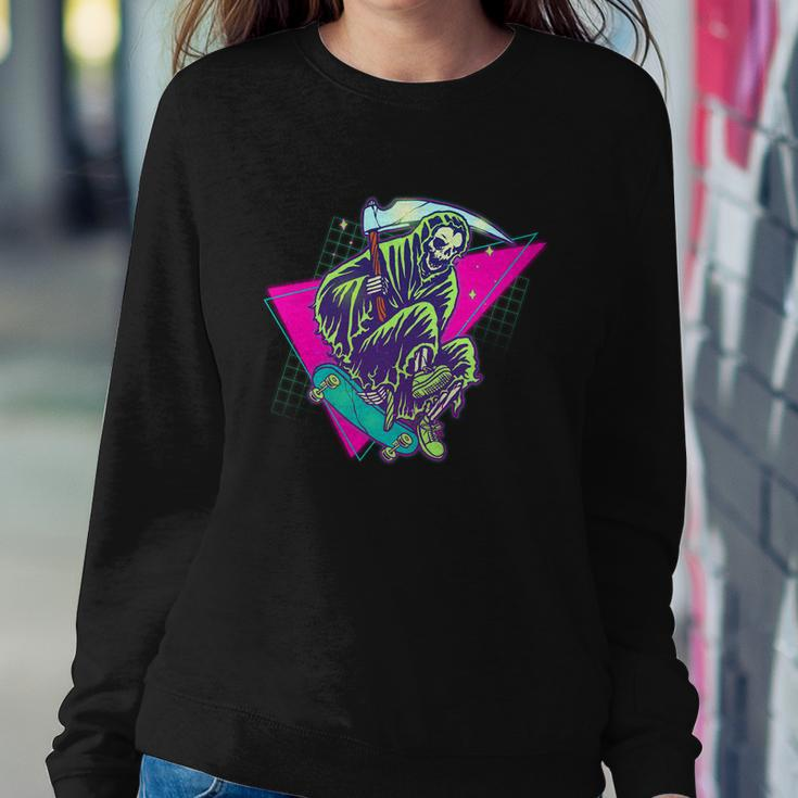 Halloween Retro 80S Skateboarding Grim Reaper Sweatshirt Gifts for Her