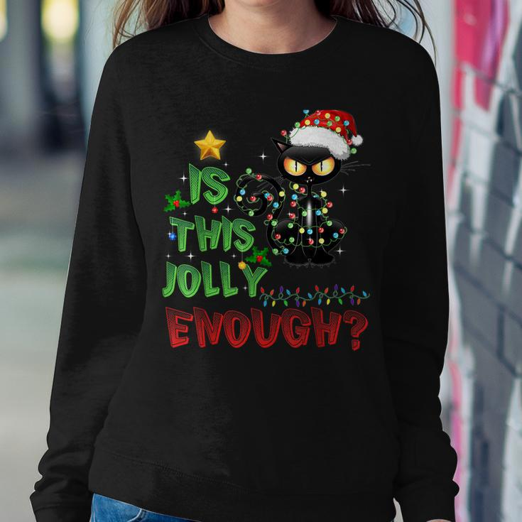 Is This Jolly Enough Black Cat Merry Christmas Cat Halloween Sweatshirt Gifts for Her