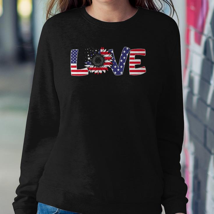 Love Sunflower 4Th Of July Women American Flag Patriotic Sweatshirt Gifts for Her
