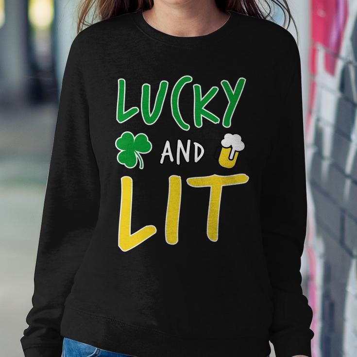 Lucky And Lit St Patricks Day Graphic Design Printed Casual Daily Basic Sweatshirt Gifts for Her