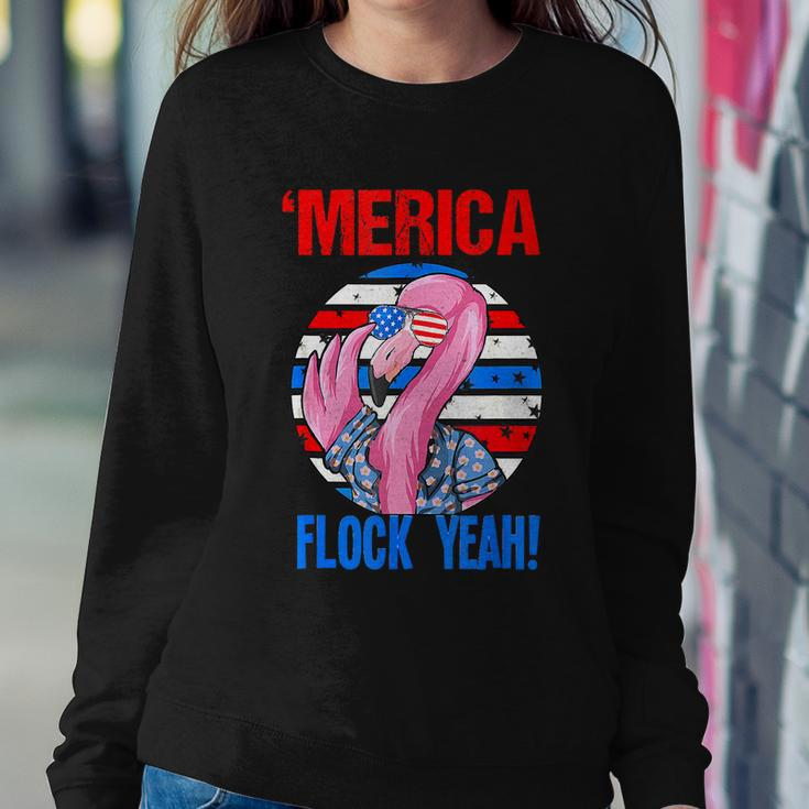 Merica Flock Yeah 4Th July Funny Patriotic Flamingo Sweatshirt Gifts for Her