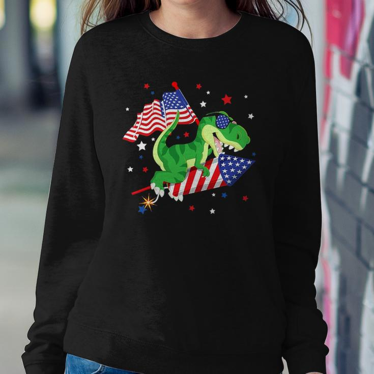 Patriotic Dinosaur Fireworks &8211 Usa American Flag 4Th Of July Sweatshirt Gifts for Her