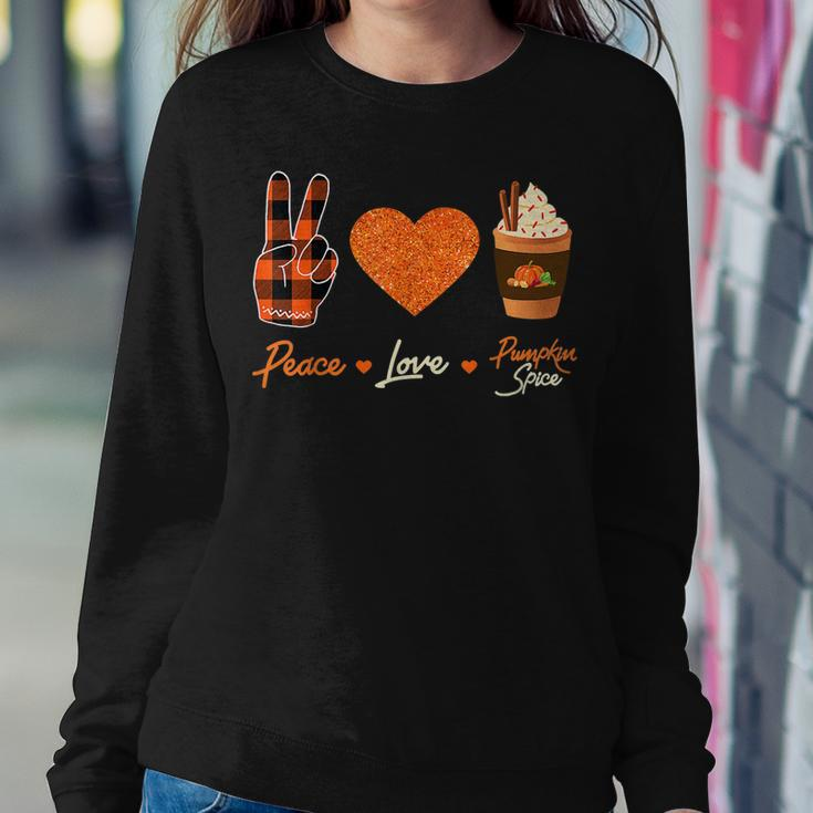 Peace Love Pumpkin Spice Fall Autumn Plaid Drinks Halloween Sweatshirt Gifts for Her