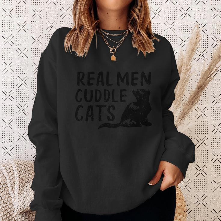 Real Men Cuddle Cats Black Cat Animals Cat Men Women Sweatshirt Graphic Print Unisex Gifts for Her