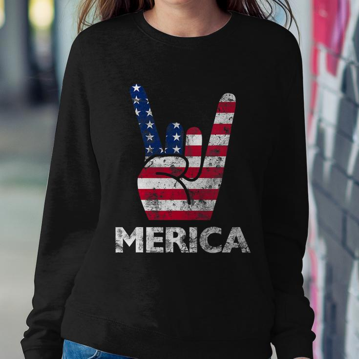 Retro Usa 4Th Of July Vintage American Flag Merica Rock Sign Sweatshirt Gifts for Her